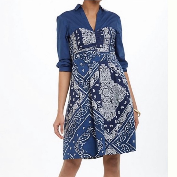 Anthropologie Dresses & Skirts - Anthro Holding Horses blue & white bandana dress 14